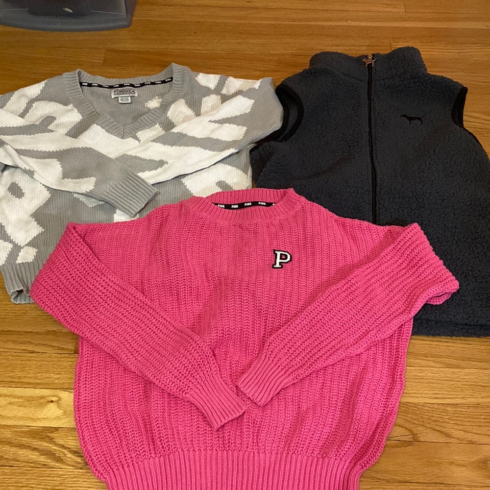 PINK lot of two sweaters and one vest
